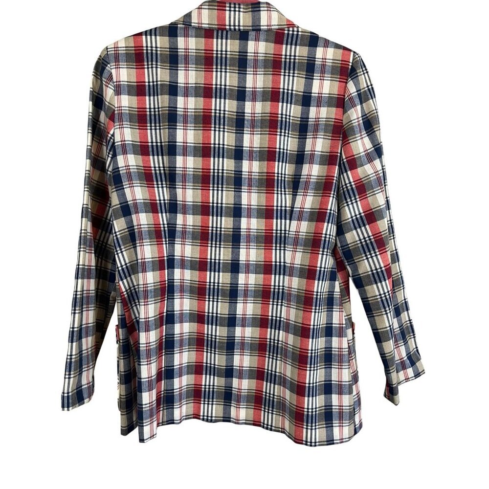 Handmade Plaid Blazer Blue S Check Preppy Old Money Academia Festive Holiday 80s - Picture 6 of 8